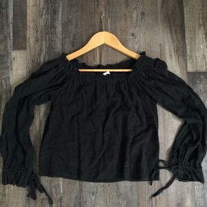 Smocked Off-Shoulder Black Blouse